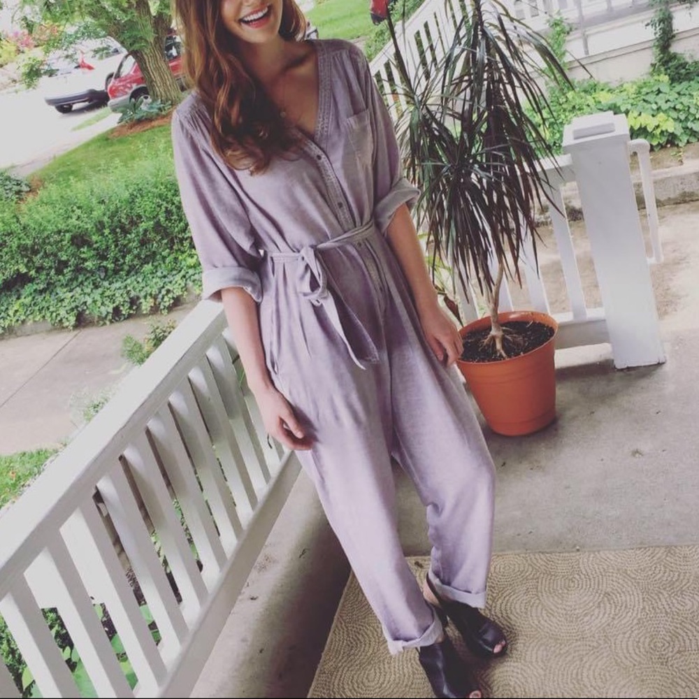 Anthropologie purple linen jumpsuit